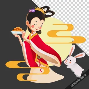 Chị Hằng áo tím hồng cầm bánh Trung Thu – Hình minh họa PNG