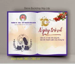 Mẫu thiết kế backdrop họp lớp 10 năm ngày trở về Trường Nguyễn Bỉnh Khiêm File Corel