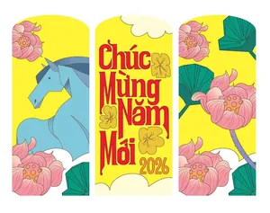 Bao lì xì Tết 2026 ngựa xanh hoa sen vàng File EPS