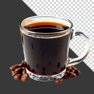 File PNG ly cà phê đen Americano nóng trong ly thủy tinh trong suốt 