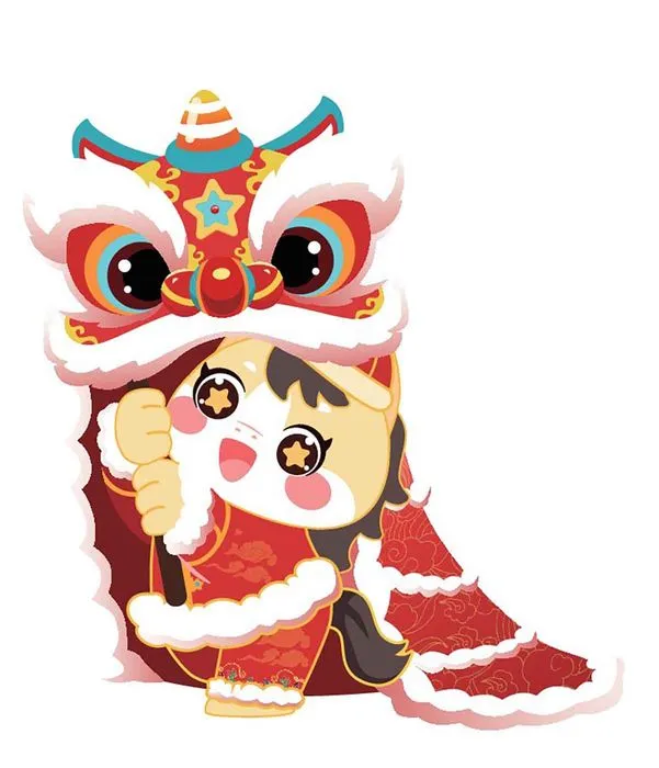 Mèo Đeo Đầu Lân Đáng Yêu - Minh Họa Vector Tết Nguyên Đán