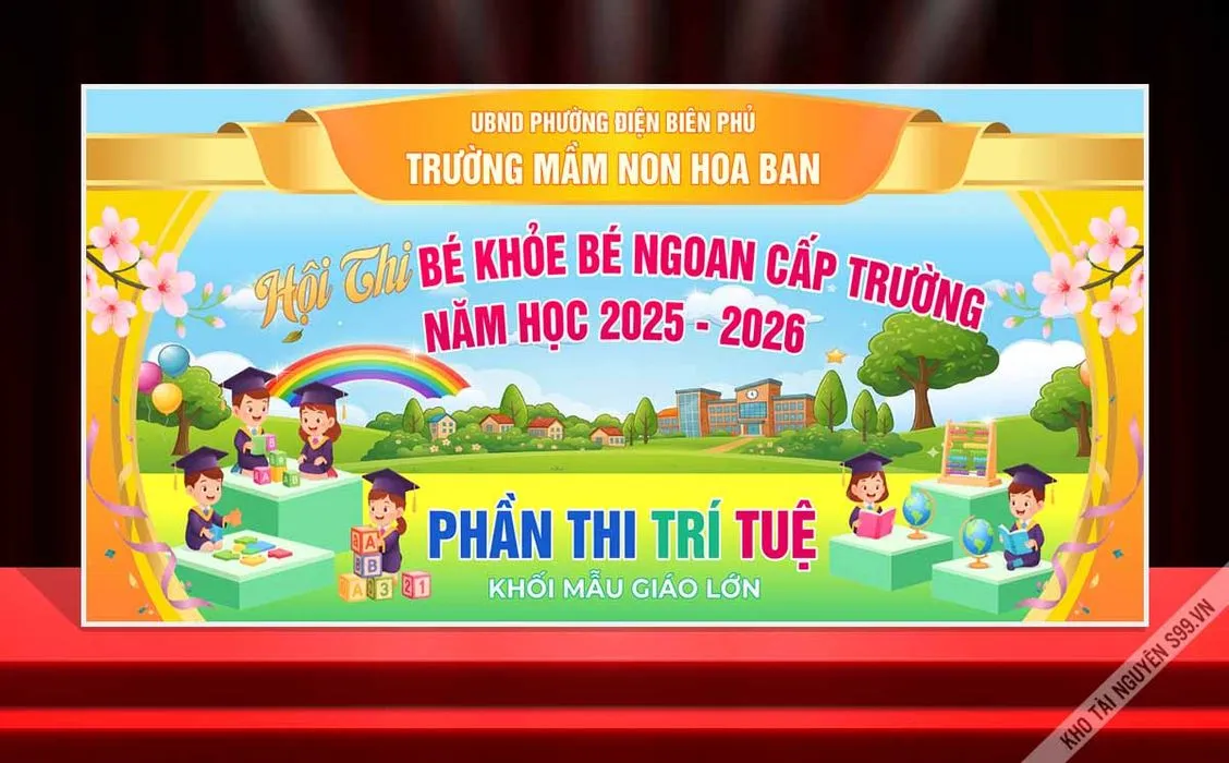 Backdrop Hội Thi Bé Khỏe Bé Ngoan Mầm Non Hoa Ban 2025-2026 CDR