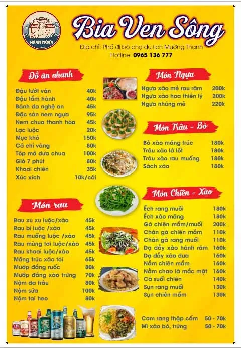 Menu Bia Ven Sông - Mẫu Thực Đơn Đồ Ăn Nhanh & Món Nhậu CDR