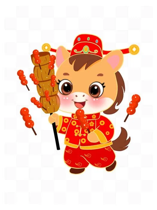 Filke PSD Hình Ảnh Hoạt Hình Ngựa Mặc Đồ Tết Ăn Kẹo Hồ Lô