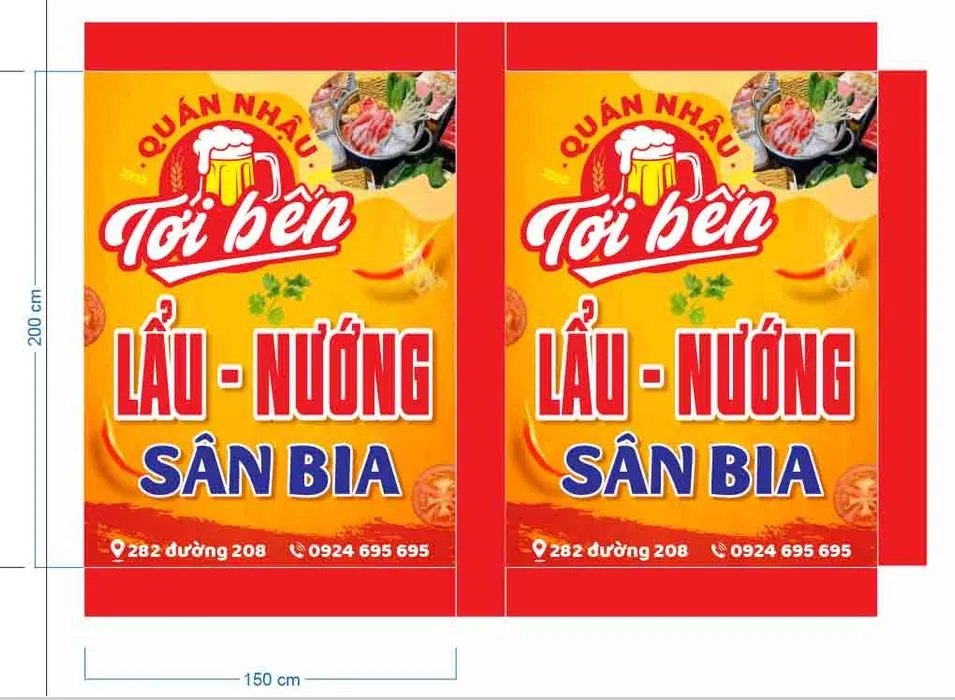 File Corel - Mẫu thiết kế bảng hiệu quán nhậu Tới Bến chuyên lẩu nướng sân bia