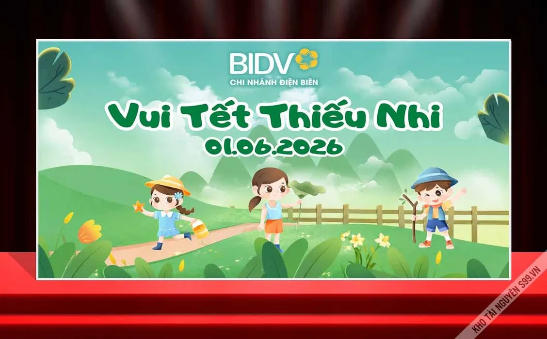 Backdrop Vui Tết Thiếu Nhi 1-6 BIDV – File CDR Dễ Chỉnh Sửa