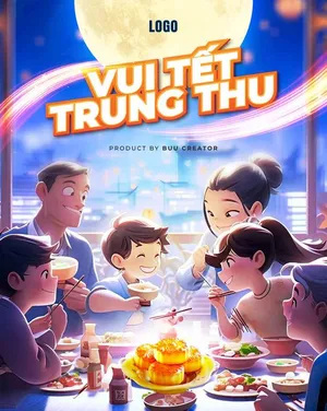 Mẫu thiết kế Poster dịp trung thu cảnh gia đình đoàn viên - File PSD