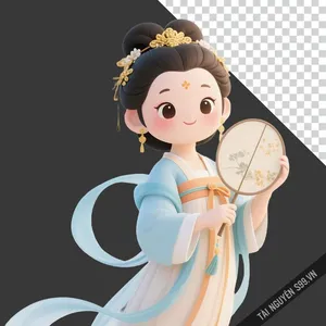 Ảnh chị Hằng 3D phong cách chibi cầm quạt cho dịp trung thu