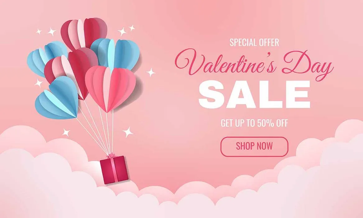 Banner Valentine sale bóng tim xanh hồng File EPS