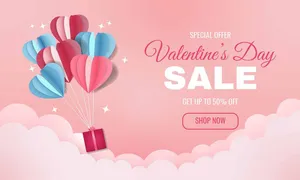 Banner Valentine sale bóng tim xanh hồng File EPS