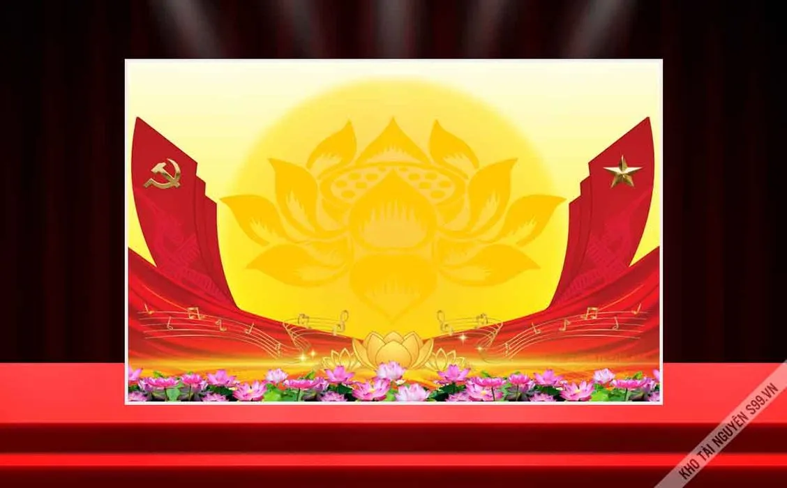 Backdrop Sân Khấu Hoa Sen và Sao Vàng - Chủ Đề Văn Nghệ Cách Mạng