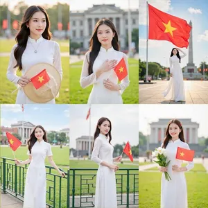 6 file ảnh cố gái mặc áo dài cầm cờ Việt Nam ngày mùng 2 tháng 9