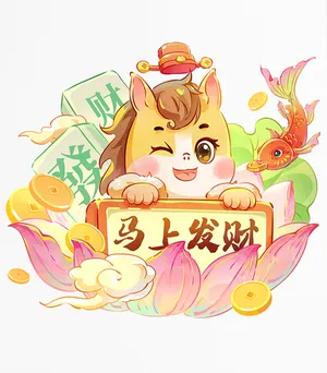 Hình Minh Họa PSD Chú Ngựa May Mắn & Tài Lộc, Phong Cách Hoạt Hình Dễ Thương