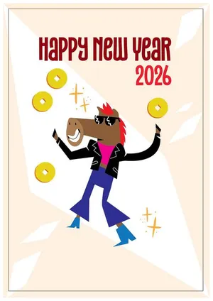 Poster ngựa hoạt hình 2026 năm mới File Vector