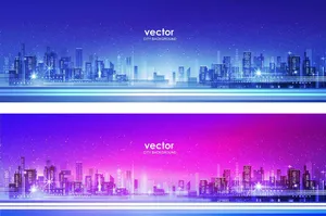 Thành phố hiện đại skyline ánh sáng xanh và hồng neon File EPS