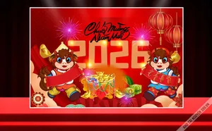 File Corel Phông Nền Tết 2026 Cặp Đôi Linh Vật Cầm Câu Đối Chúc Tết