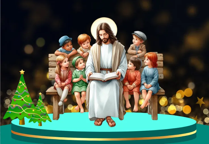 File corel  Phông Nền Chúa Giêsu Đọc Sách Cho Trẻ Em Giáng Sinh