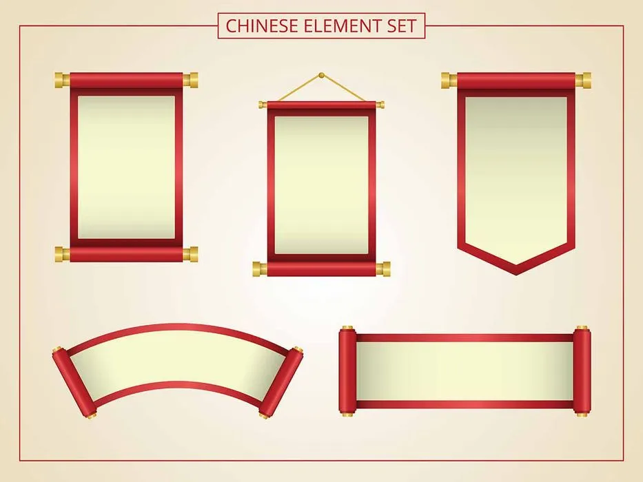 File Vector Bộ Cuốn thư Trang Trí Trung Hoa Hiện Đại 