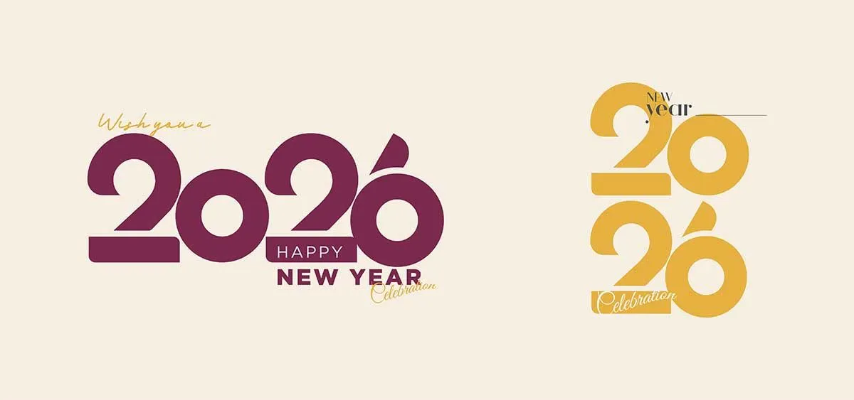 Thiết kế chữ 2026 Happy New Year hiện đại File Vector