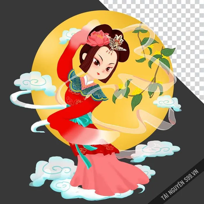 Chị Hằng mặc váy hồng múa trong đêm trăng rằm file PNG