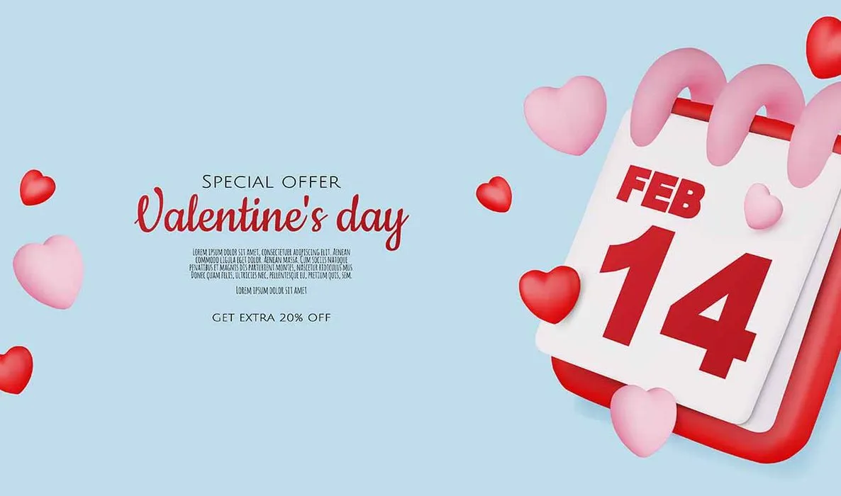 Lịch Valentine ngày 14 tháng 2 thiết kế 3D File EPS