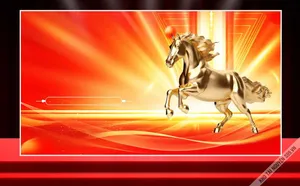 Background ngựa vàng 3D sang trọng chạy trên nền đỏ hiệu ứng ánh sáng File corel