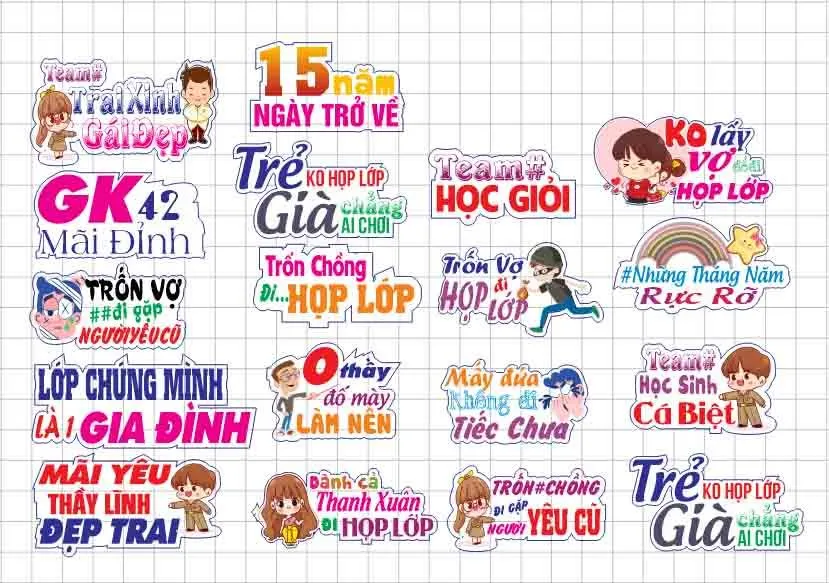 Mẫu thiết kế hashtag cầm tay họp lớp kỷ niệm vui nhộn File Corel