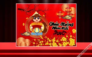 Phông Nền Tết 2026 Hoa Mai Hoa Đào Và Bé Ngựa Đội Nón Lá File Corel