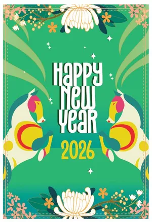 Thiệp chúc mừng năm mới 2026 xanh ngựa vàng - File AI