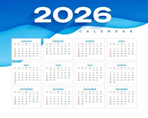 Mẫu lịch 2026 vector với họa tiết sóng xanh, hiện đại và sang trọng