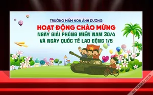 Backdrop 30/4 - 1/5 Mầm non Ánh Dương: Thiết Kế Sẵn CDR