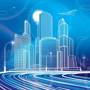 File EPS Thành phố đêm hiện đại ánh sáng xanh với đường cao tốc năng động