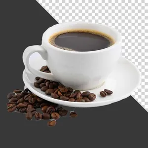 File PNG ly cà phê đen và hạt cà phê rang