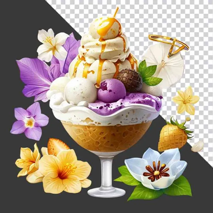 Ly Kem Ngọt Ngào & Hoa Lá - File PNG Chất Lượng Cao cho Thiết Kế