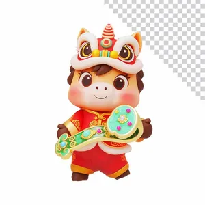 Hình Minh Họa Chú Ngựa Dễ Thương Trang Phục Tết Cầm Khóa May Mắn File PSD