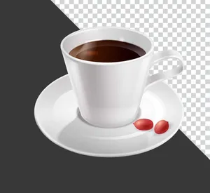Ly cà phê trắng có hạt cà phê chín trang trí File PNG