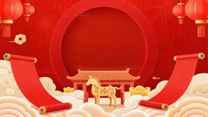 Nền Tết 2026 ngựa vàng khung tròn đỏ đẹp PSD