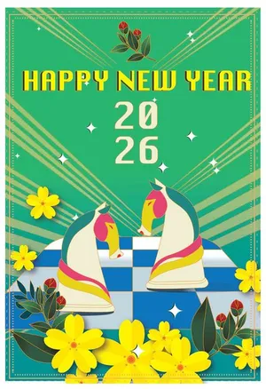 File JPG Happy New Year 2026 Hai Chú Ngựa Trang Trí Hoa Mai
