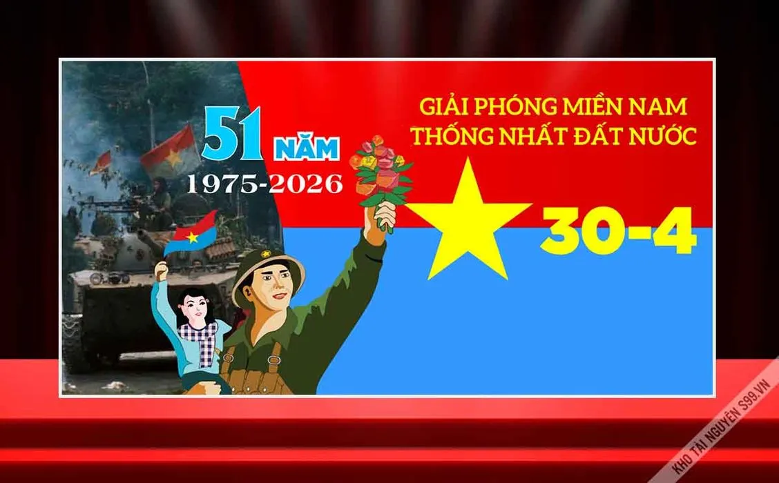 Backdrop 30/4 Giải Phóng Miền Nam Thống Nhất Đất Nước – CDR Vector