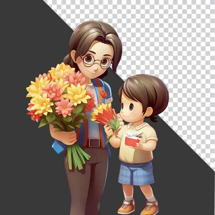 Hình ảnh học sinh tặng hoa cô giáo File PNG