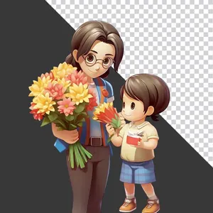 Hình ảnh bé trai tặng hoa và quà cho thầy giáo File PNG