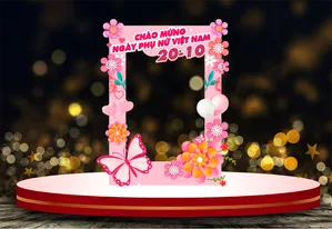 File Corel Khung chụp ảnh chào mừng Ngày Phụ Nữ Việt Nam 20 /10 hoa hồng bướm hồng 