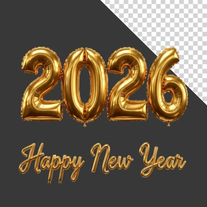 Số 2026 bóng bay vàng chúc mừng năm mới – File PNG