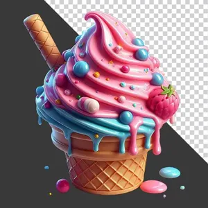 File PNG -Hình ảnh kem ốc quế xoắn ốc 3D kẹo ngọt nhiều màu sắc