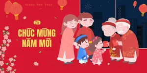 Banner Tết Cổ Truyền - Gia Đình Vui Vẻ, Vector AI & EPS