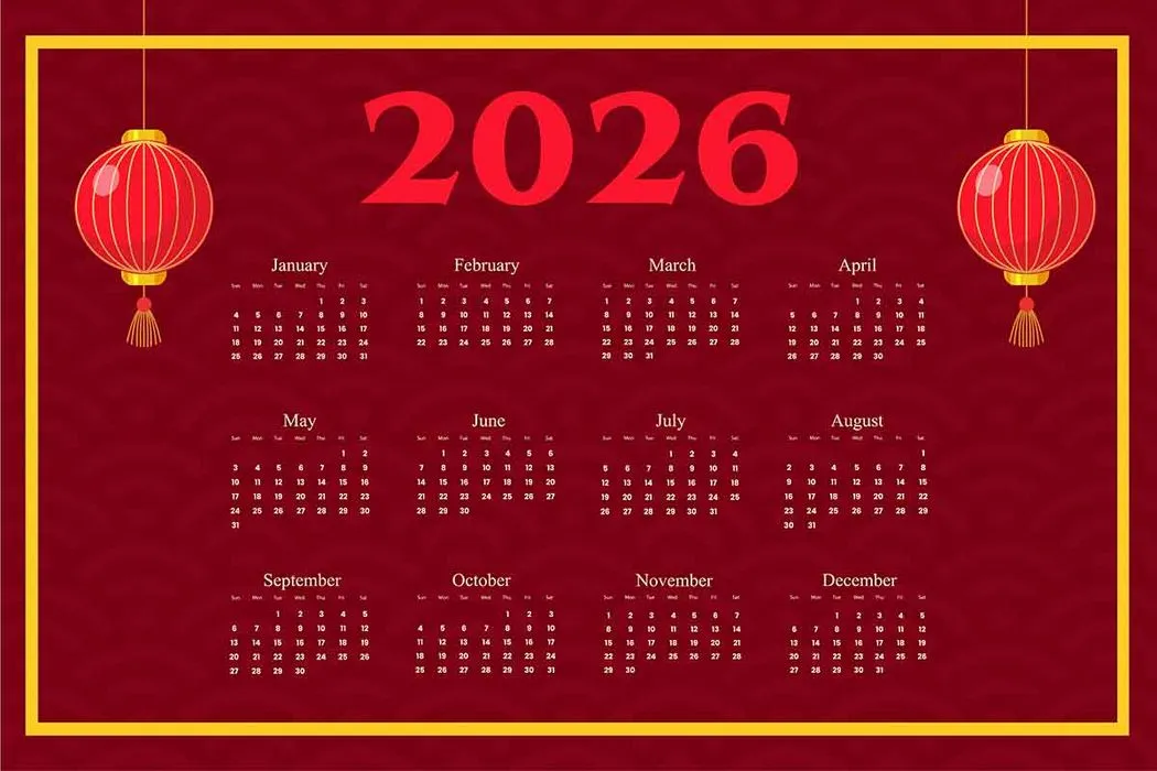 Lịch 2026 đèn lồng đỏ Tết Nguyên Đán File Vector
