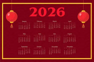 Lịch 2026 đèn lồng đỏ Tết Nguyên Đán File Vector