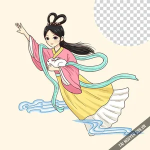 Chị Hằng áo hồng vàng ôm thỏ PNG – Hình minh họa Trung Thu dễ thương