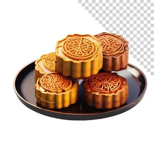 Hình ảnh bánh trung thu truyền thống nhân thập cẩm vàng óng – File PNG không nền