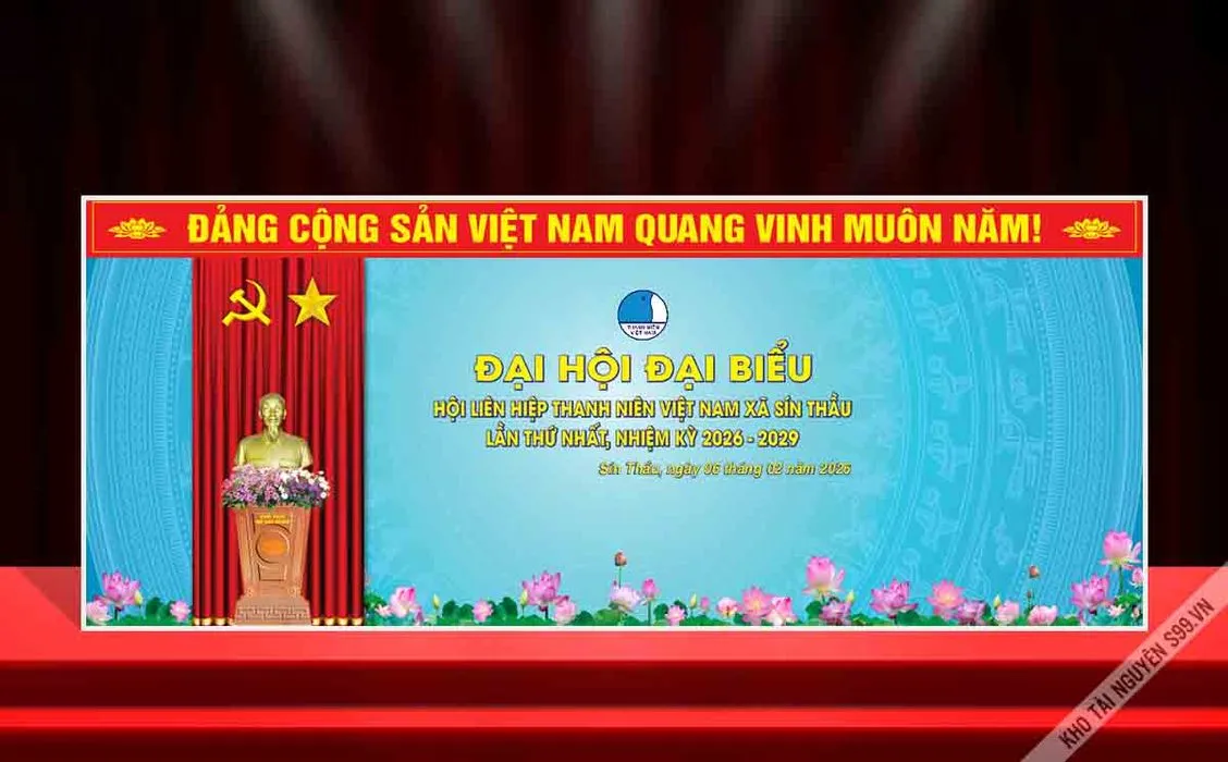 Mẫu thiết kế phông nền đại hội đại biểu hội liên hiệp thanh niên xã Sín Thầu File Corel